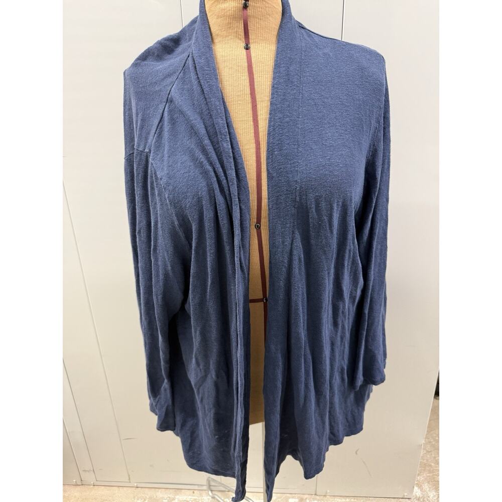 J Jill 3XL Duster Cardigan Linen Lightweight Blue Open Knit Long Sweater